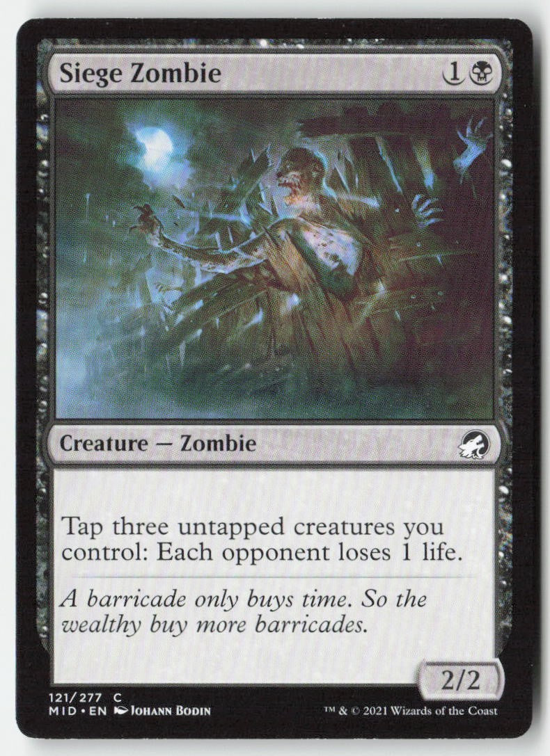 Siege Zombie MID 121 Common Moderately Played, Front