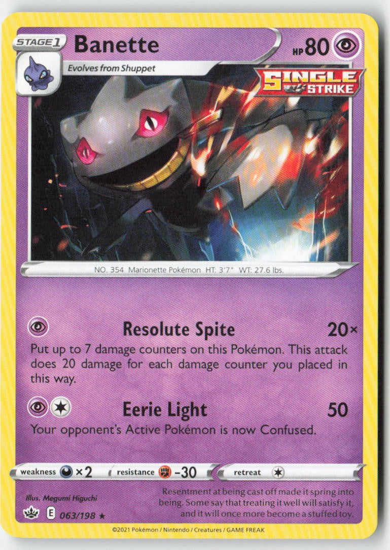 Banette 63/198 Regular Chilling Reign Moderately Played, Front