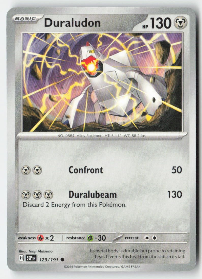 Duraludon 129/191 Regular Surging Sparks Moderately Played, Front