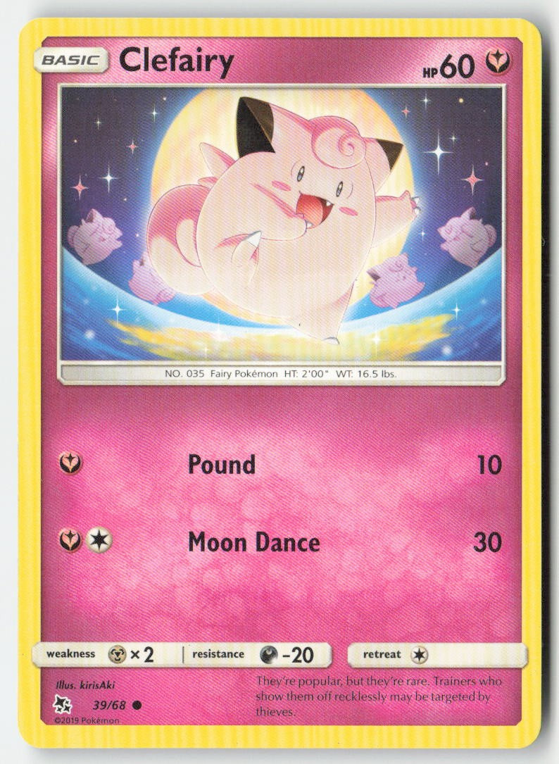 Clefairy 39/68 Regular Hidden Fates Moderately Played, Front