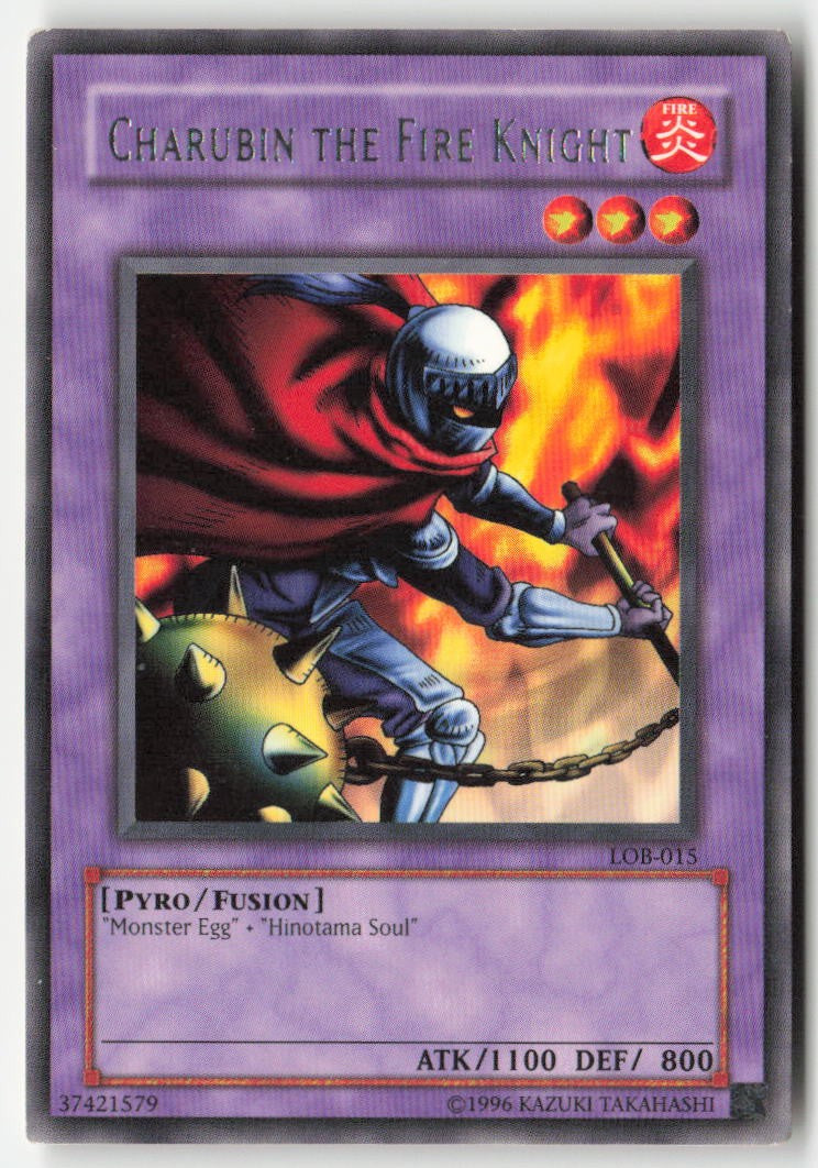 Charubin the Fire Knight LOB-015 Unlimited Rare Moderately Played, Front