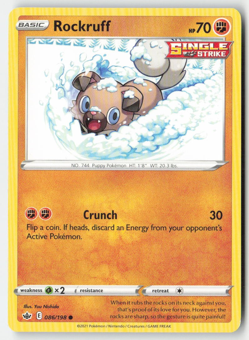 Rockruff 86/198 Regular Chilling Reign Moderately Played, Front