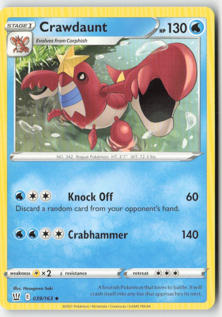 Crawdaunt 39/163 Regular Battle Styles Moderately Played, Front