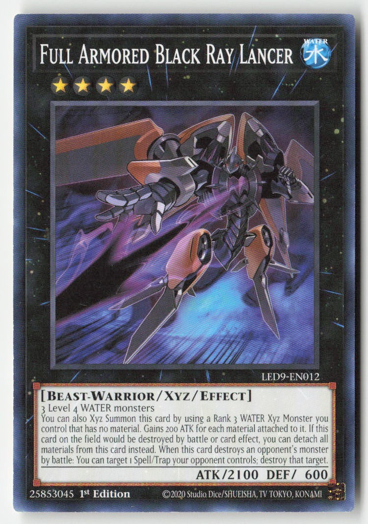 Full Armored Black Ray Lancer LED9-EN012 1st Edition Common Moderately Played, Front