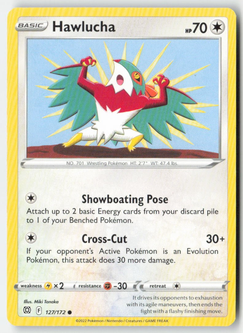 Hawlucha 127/172 Regular Brilliant Stars Moderately Played, Front
