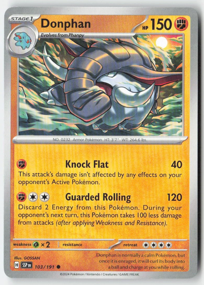 Donphan 103/191 Regular Surging Sparks Moderately Played, Front