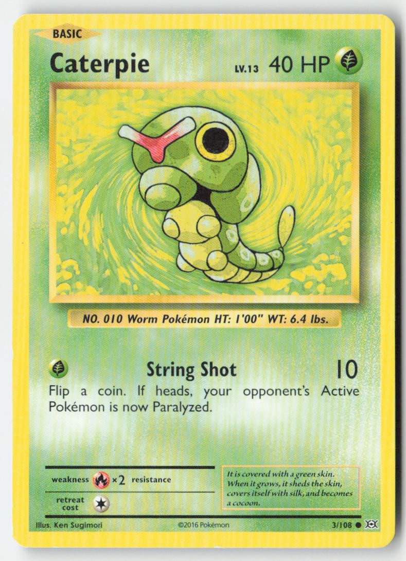 Caterpie 3/108 Regular Evolutions Moderately Played, Front