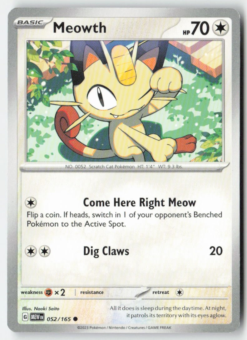 Meowth 052/165 Regular 151 Moderately Played