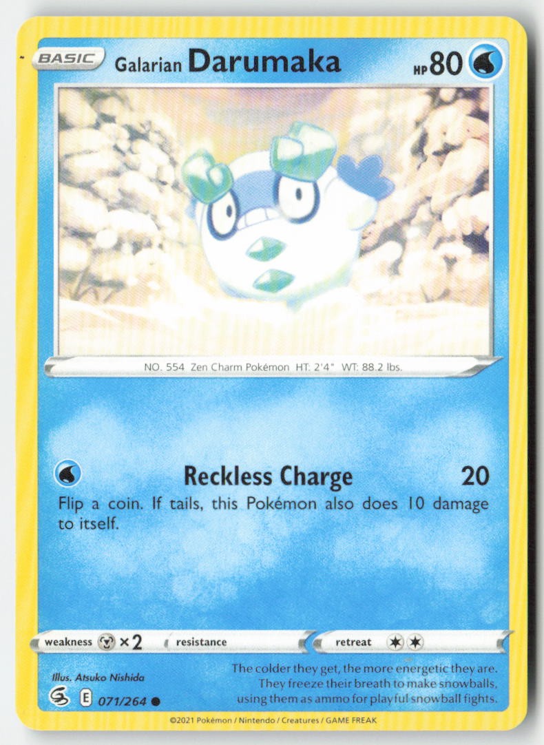Galarian Darumaka 71/264 Regular Fusion Strike Moderately Played, Front