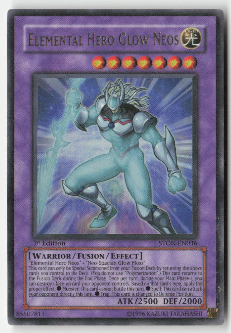Elemental HERO Glow Neos STON-EN036 1st Edition Ultra Rare Moderately Played, Front