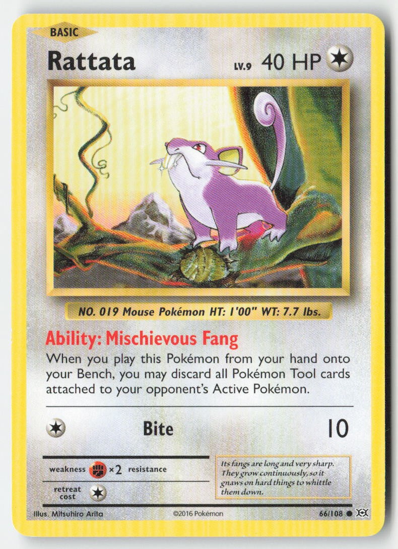 Rattata 66/108 Regular Evolutions Moderately Played, Front