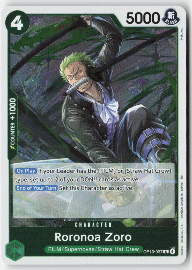 Roronoa Zoro OP13-037 Foil Rare Lightly Played, Front