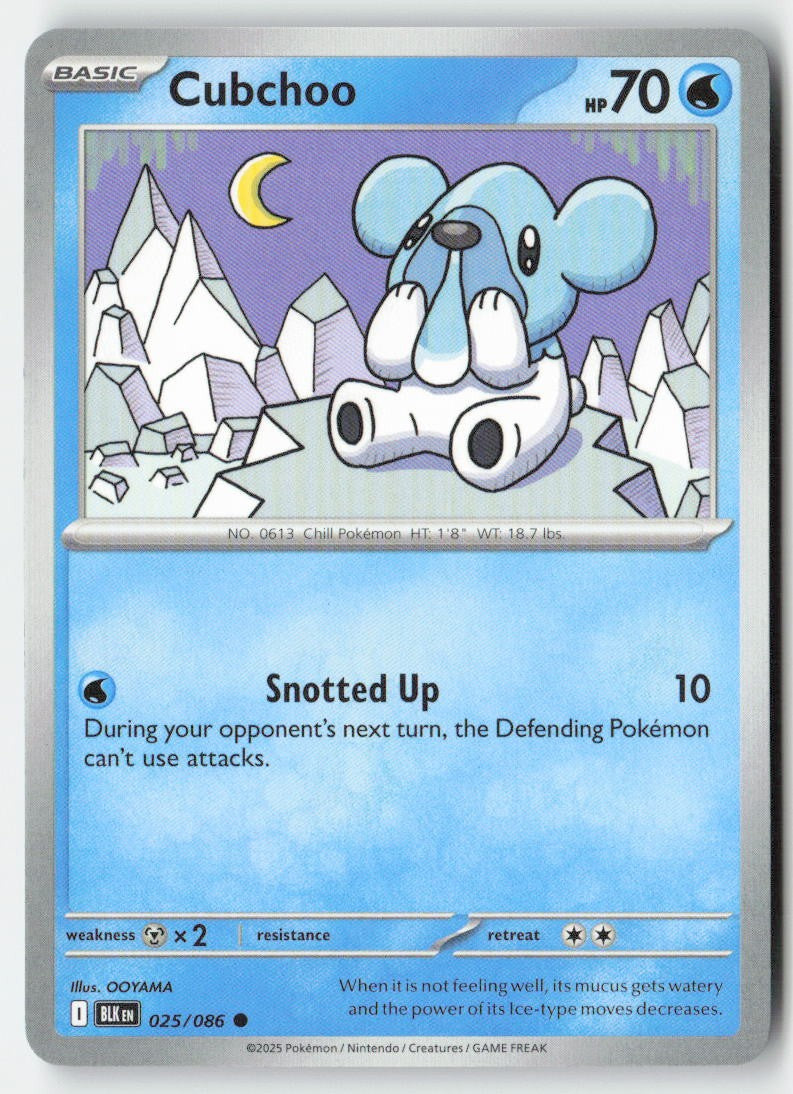 Cubchoo 025/86 Regular Black Bolt Moderately Played, Front