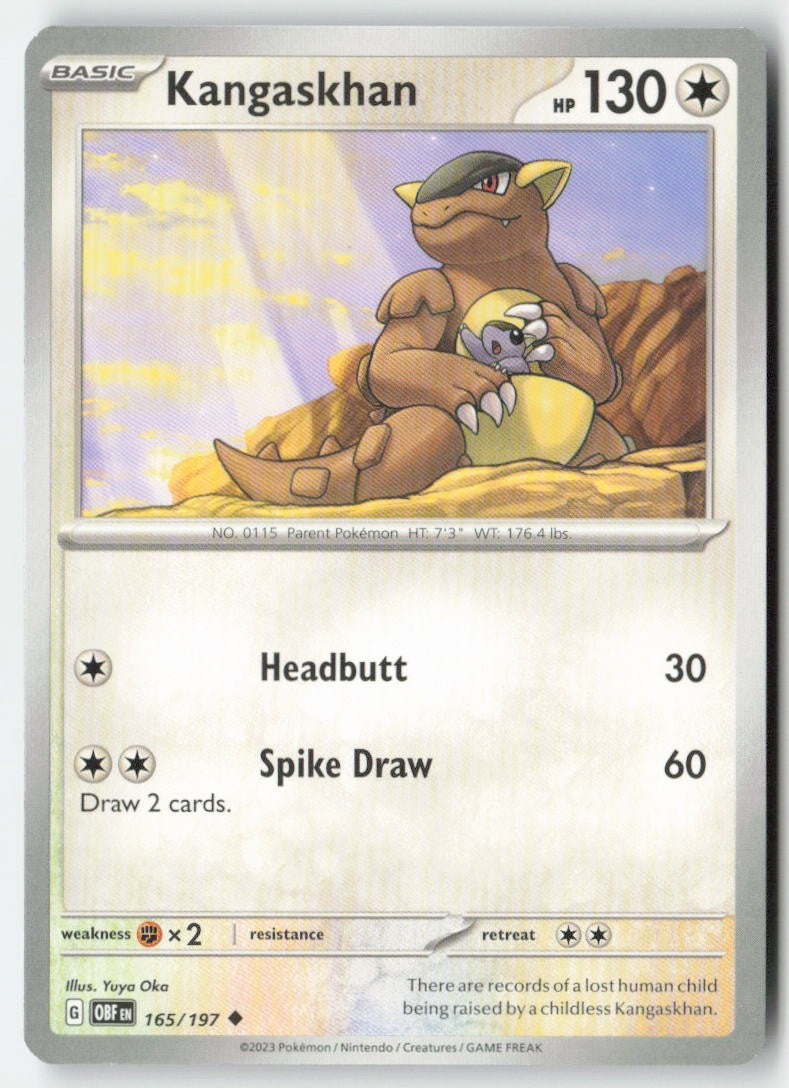 Kangaskhan 165/197 Regular Obsidian Flames Moderately Played, Front