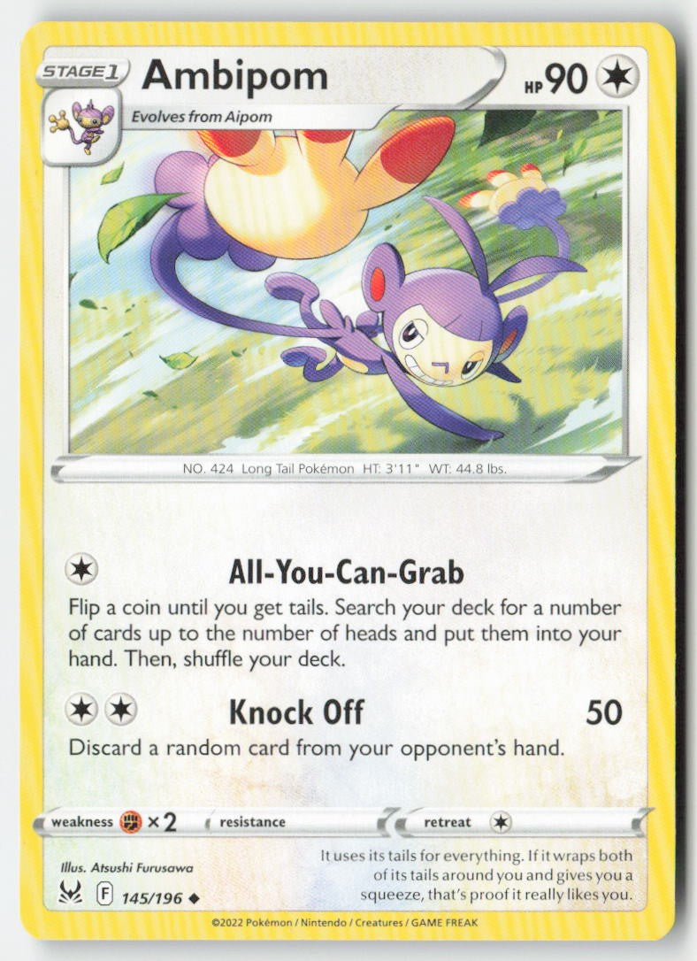 Ambipom 145/196 Regular Lost Origin Moderately Played, Front