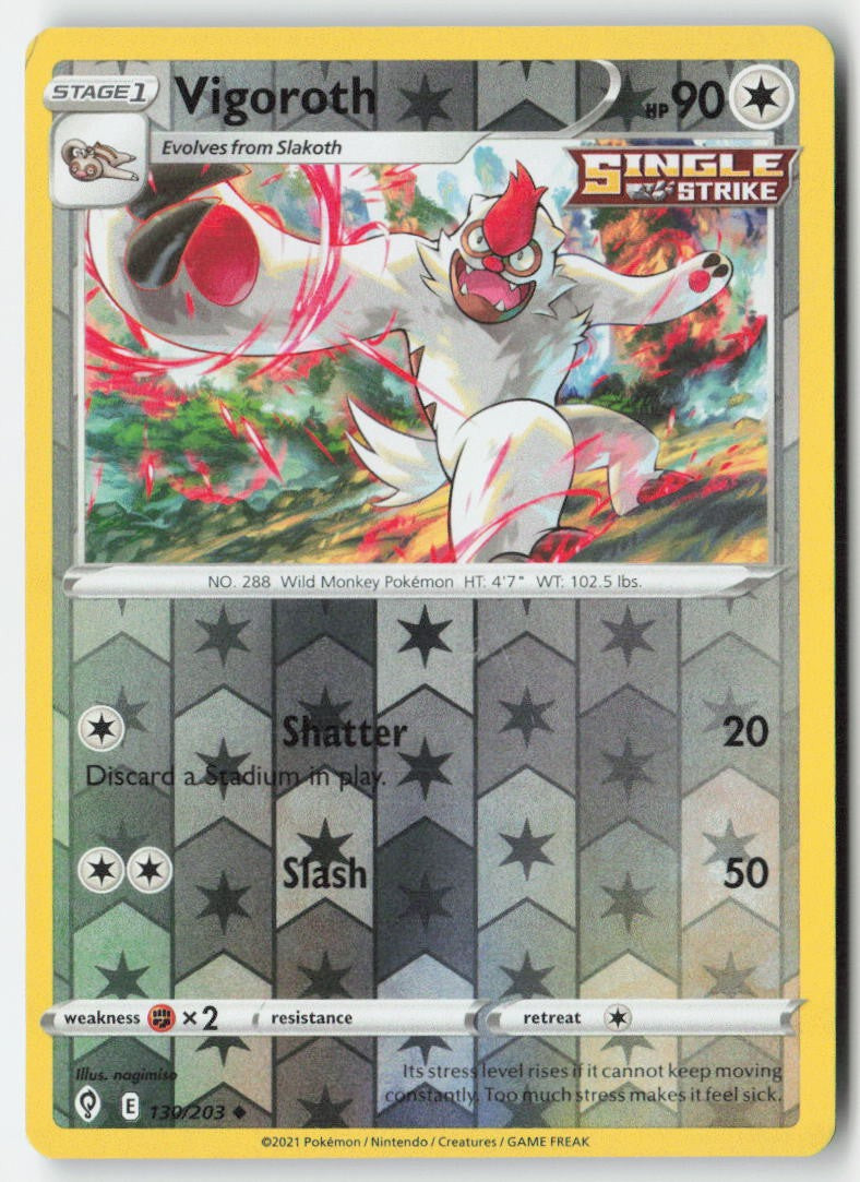 Vigoroth 130/203 Reverse Holo Evolving Skies Moderately Played, Front