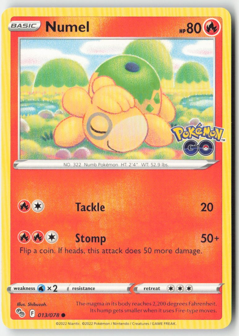 Numel 013/78 Regular Pokémon GO Moderately Played, Front