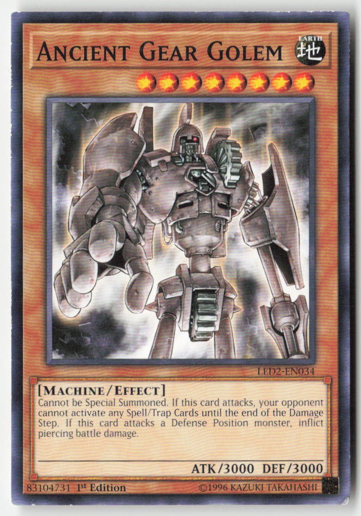 Ancient Gear Golem LED2-EN034 1st Edition Common Moderately Played, Front