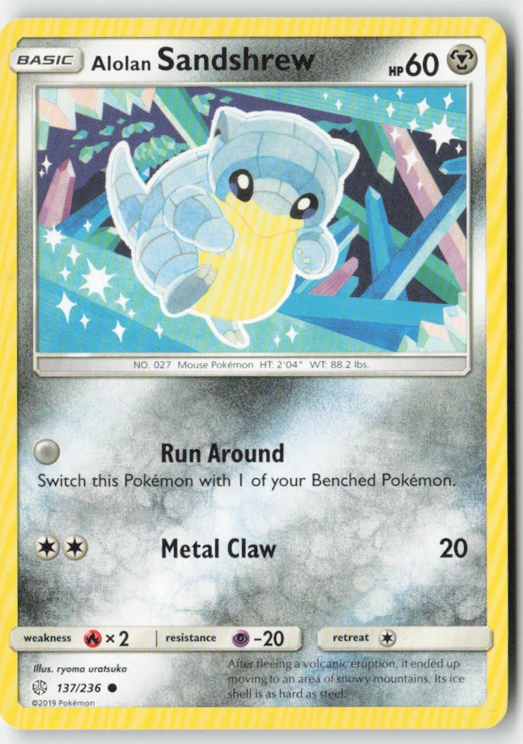 Alolan Sandshrew 137/236 Regular Cosmic Eclipse Moderately Played, Front