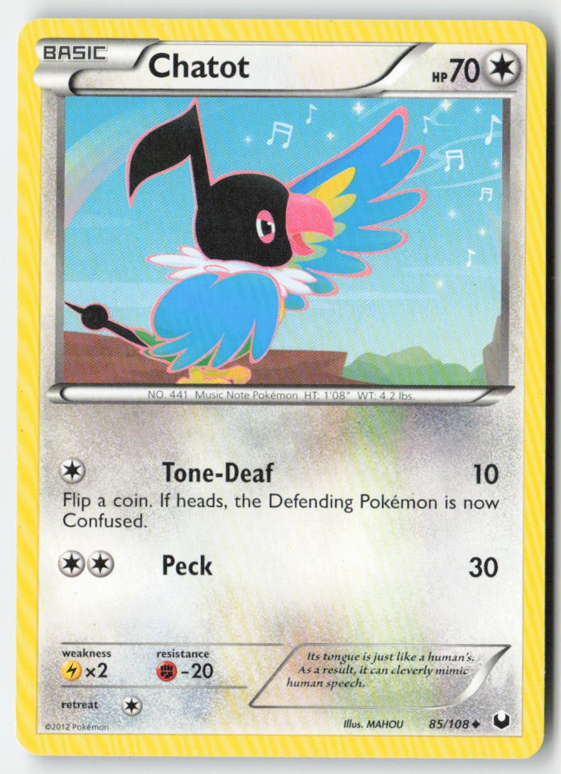 Chatot 85/108 Regular Dark Explorers Moderately Played, Front
