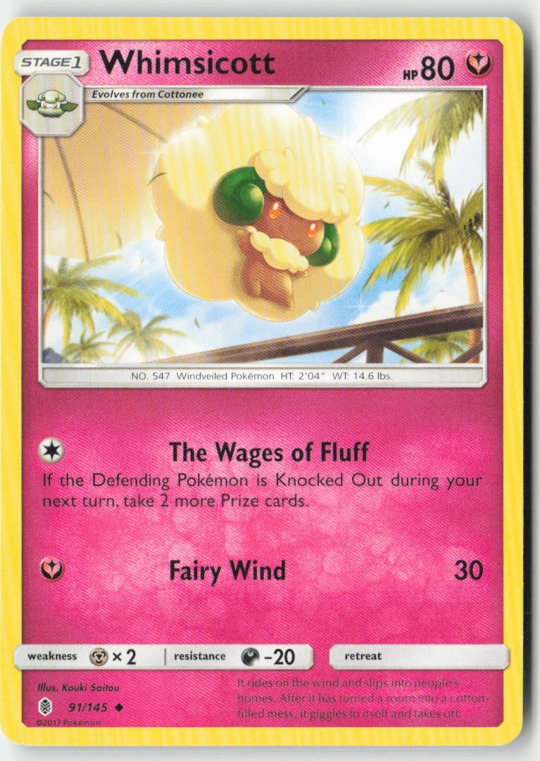 Whimsicott 91/145 Regular Guardians Rising Moderately Played, Front
