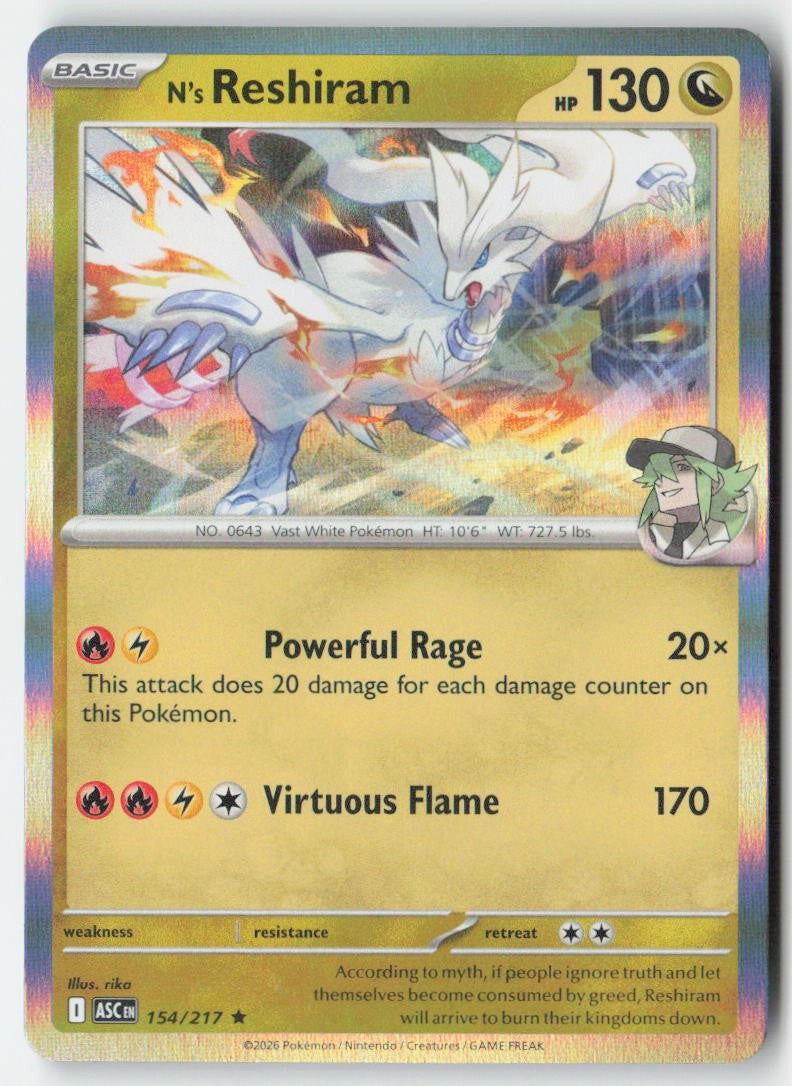 N's Reshiram 154/217 Holo Ascended Heroes Moderately Played