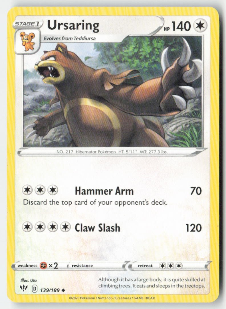 Ursaring 139/189 Regular Darkness Ablaze Moderately Played, Front