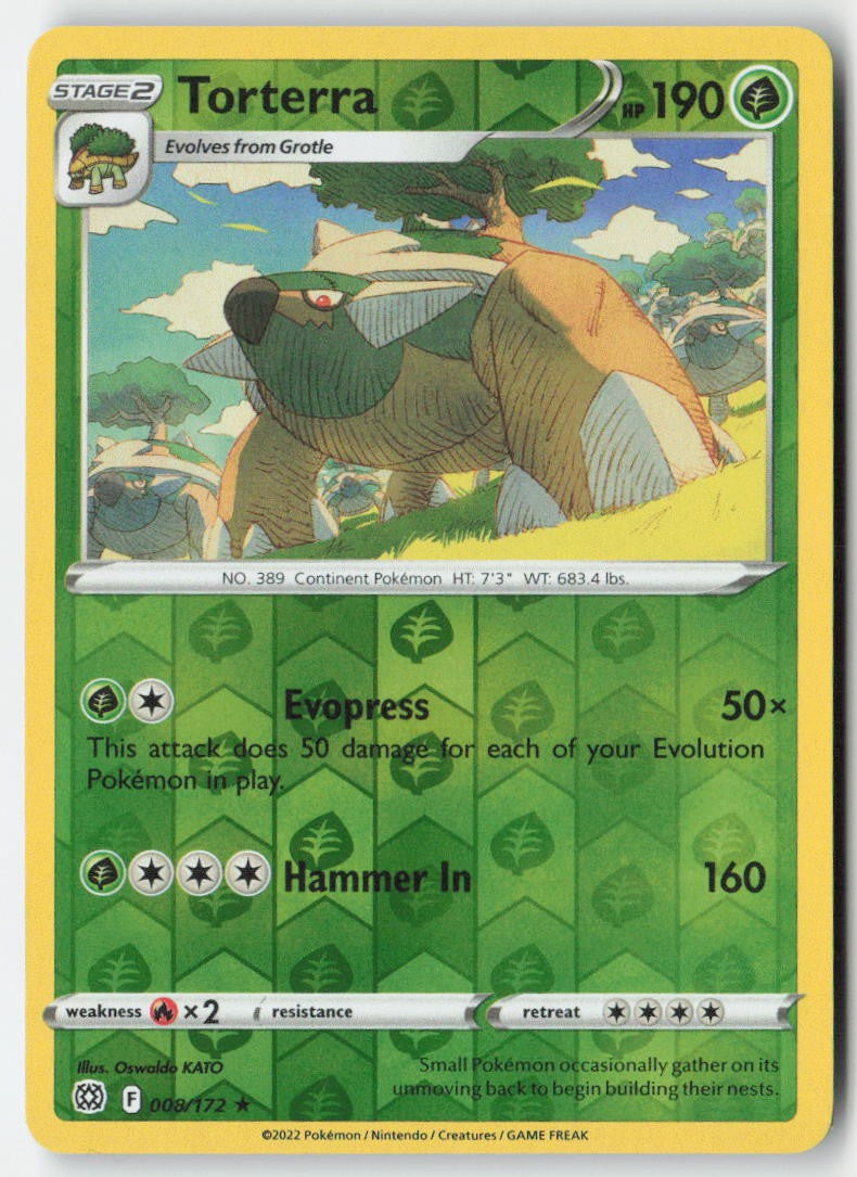 Torterra 008/172 Reverse Holo Brilliant Stars Moderately Played, Front