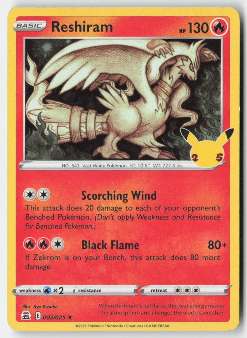 Reshiram 2/25 Holo Celebrations Moderately Played