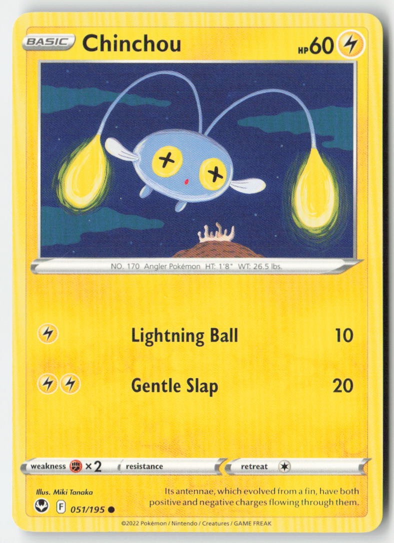 Chinchou 051/195 Regular Silver Tempest Moderately Played, Front