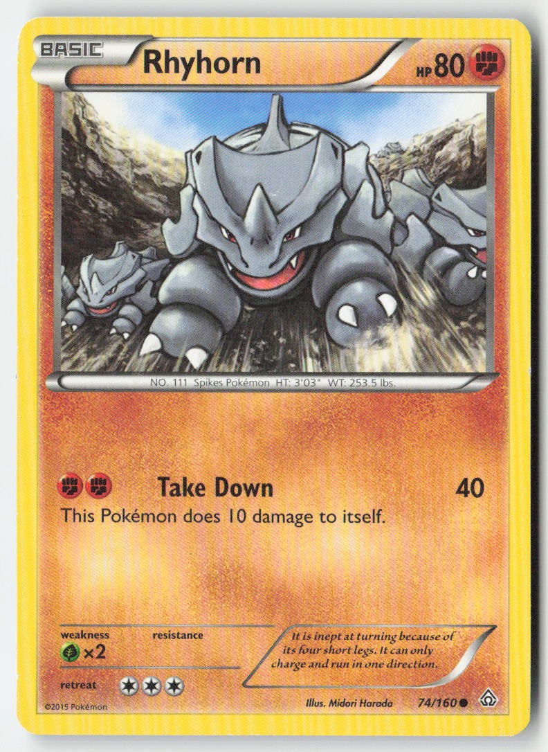Rhyhorn 74/160 Regular Primal Clash Moderately Played, Front