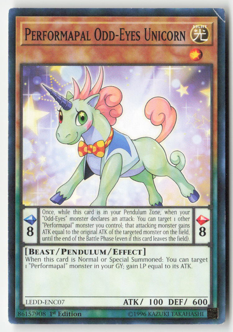 Performapal Odd-Eyes Unicorn LEDD-ENC07 1st Edition Common Moderately Played, Front