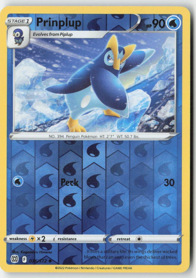 Prinplup 036/172 Reverse Holo Brilliant Stars Moderately Played, Front