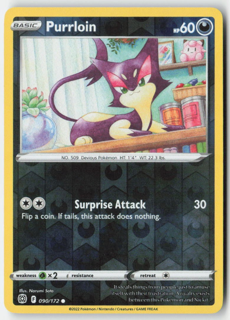 Purrloin 090/172 Reverse Holo Brilliant Stars Moderately Played, Front
