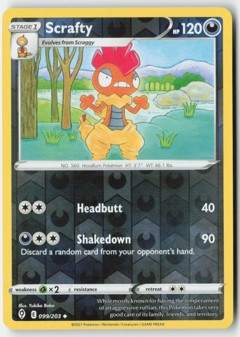 Scrafty 99/203 Reverse Holo Evolving Skies Moderately Played, Front