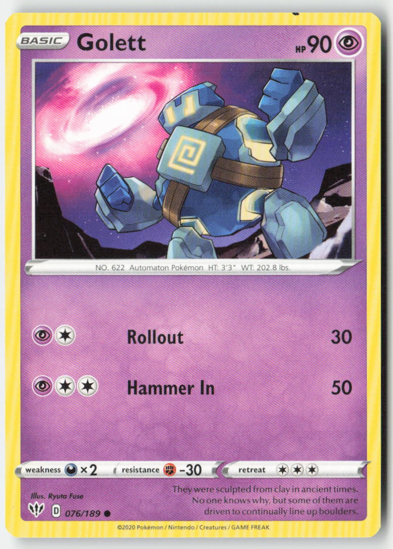 Golett 76/189 Regular Darkness Ablaze Moderately Played, Front