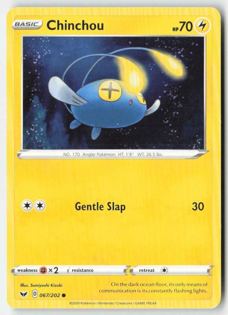 Chinchou 67/202 Regular Sword & Shield Moderately Played, Front
