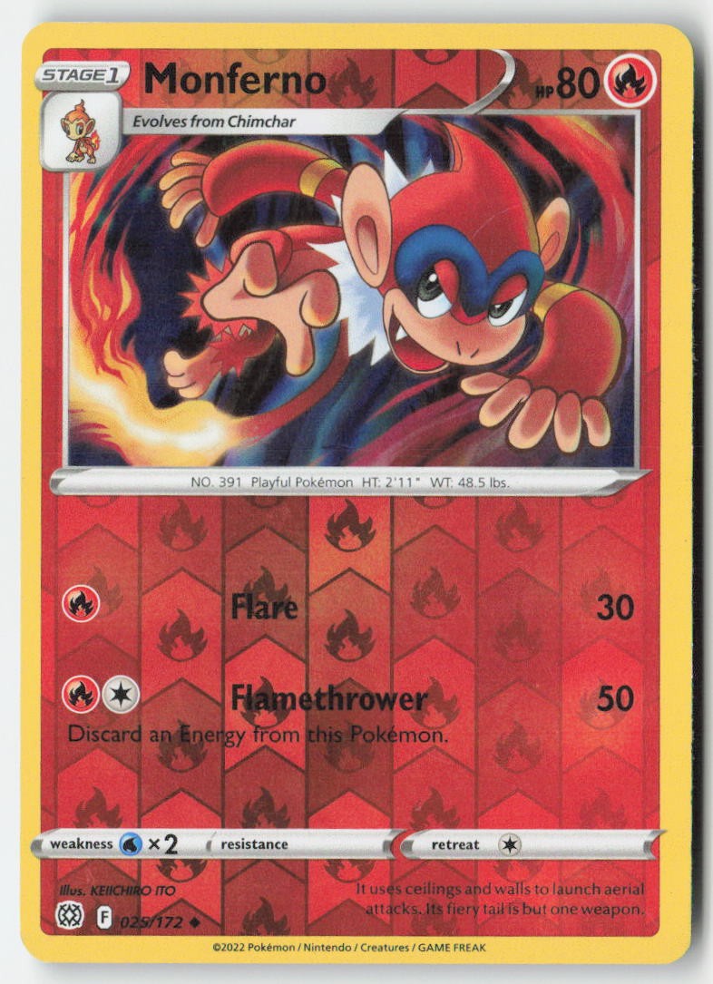 Monferno 025/172 Reverse Holo Brilliant Stars Moderately Played, Front