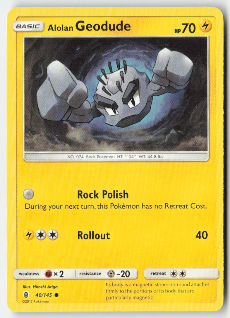 Alolan Geodude 40/145 Regular Guardians Rising Moderately Played, Front