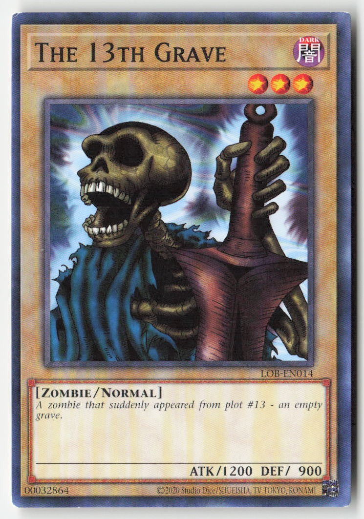 The 13th Grave (25th Anniversary) LOB-EN014 Unlimited Common Moderately Played, Front