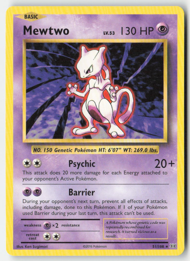 Mewtwo 51/108 Regular Evolutions Moderately Played