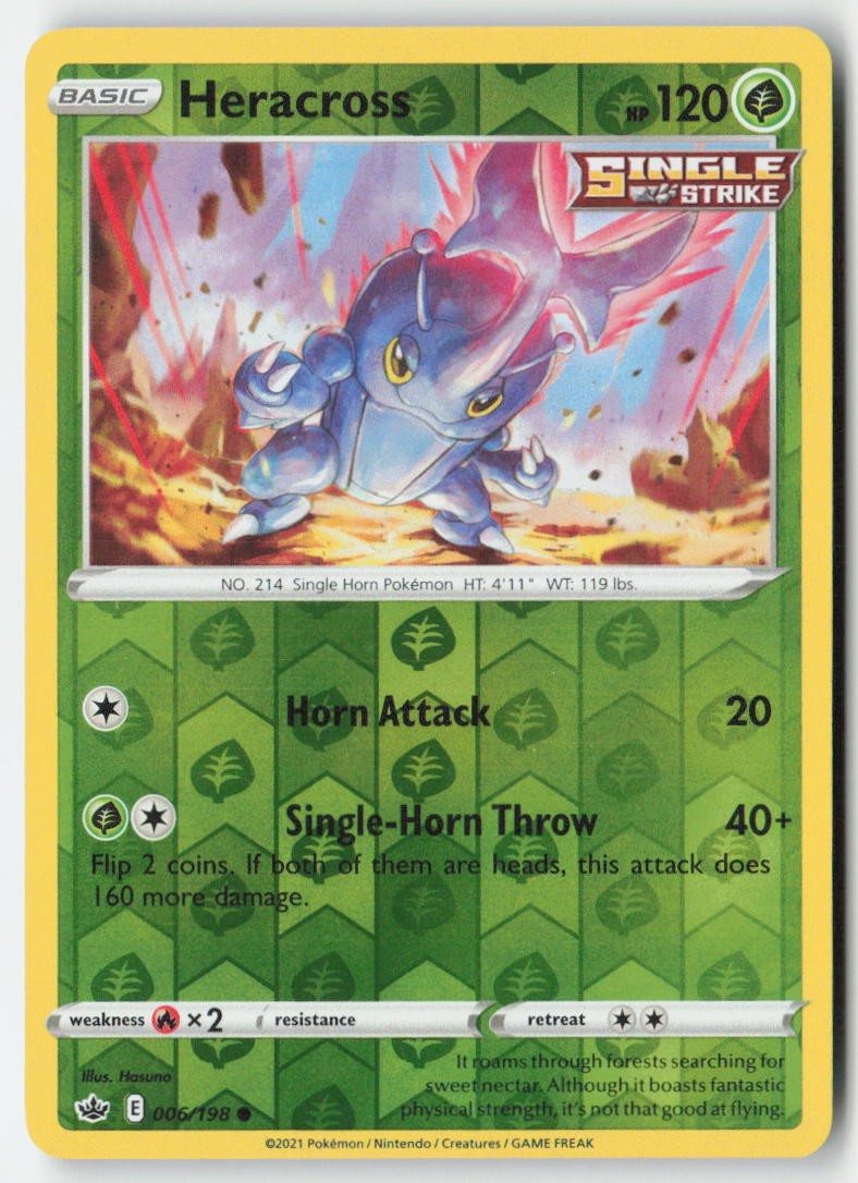 Heracross 6/198 Reverse Holo Chilling Reign Moderately Played