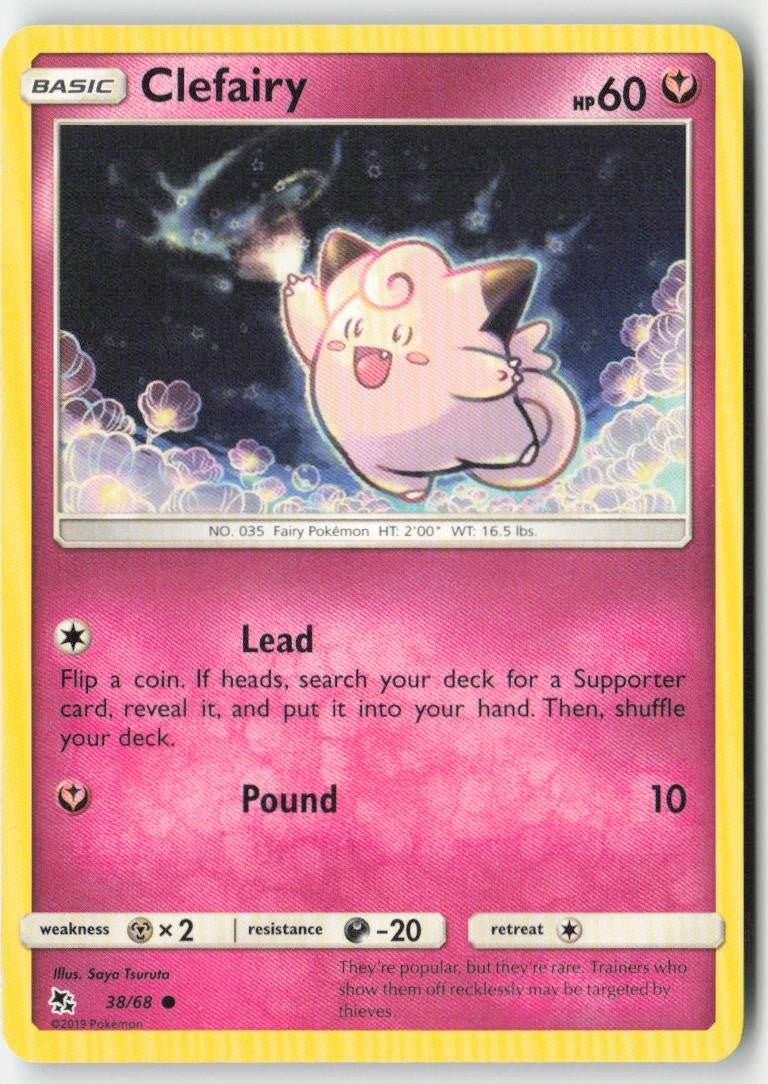 Clefairy 38/68 Regular Hidden Fates Moderately Played, Front