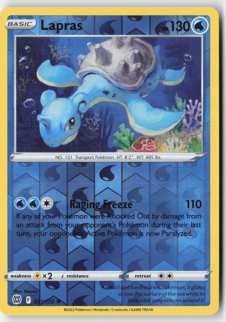 Lapras 031/172 Reverse Holo Brilliant Stars Moderately Played