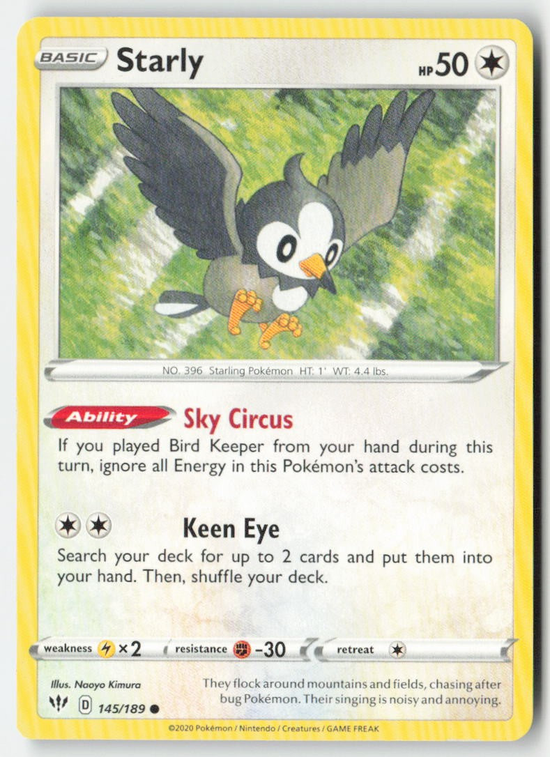 Starly 145/189 Regular Darkness Ablaze Moderately Played
