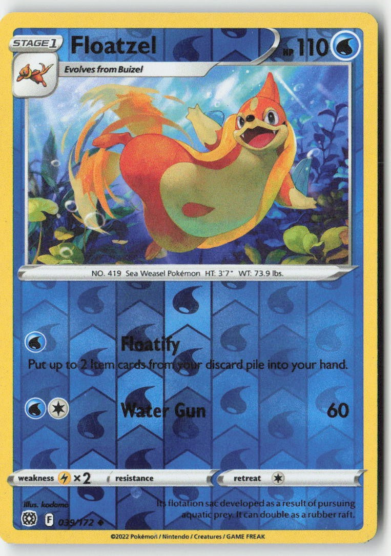 Floatzel 039/172 Reverse Holo Brilliant Stars Moderately Played, Front
