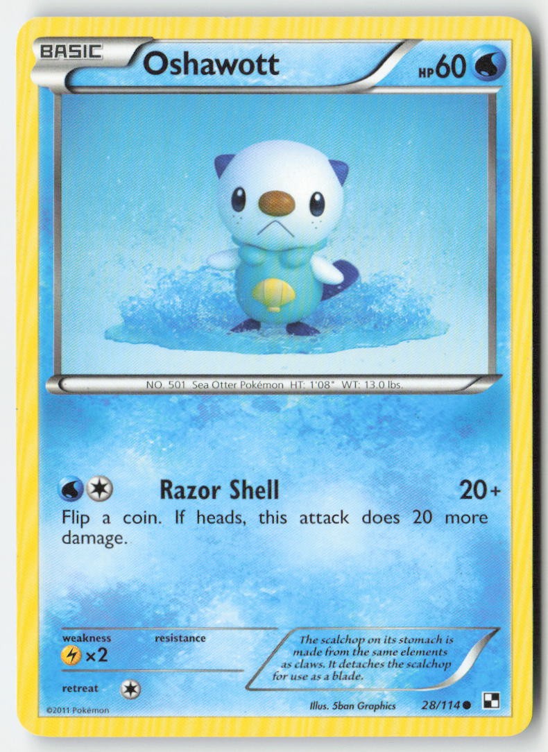 Oshawott 28/114 Regular Black & White Moderately Played, Front