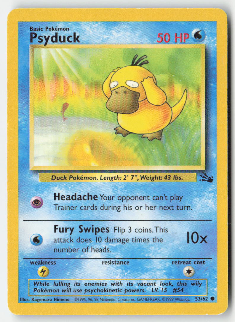 Psyduck 53/62 Regular Fossil Moderately Played