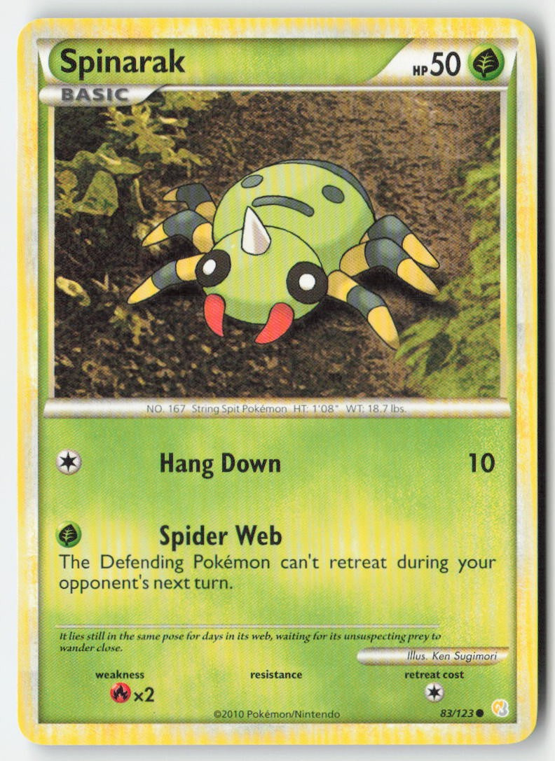 Spinarak 83/123 Regular HeartGold SoulSilver Moderately Played, Front