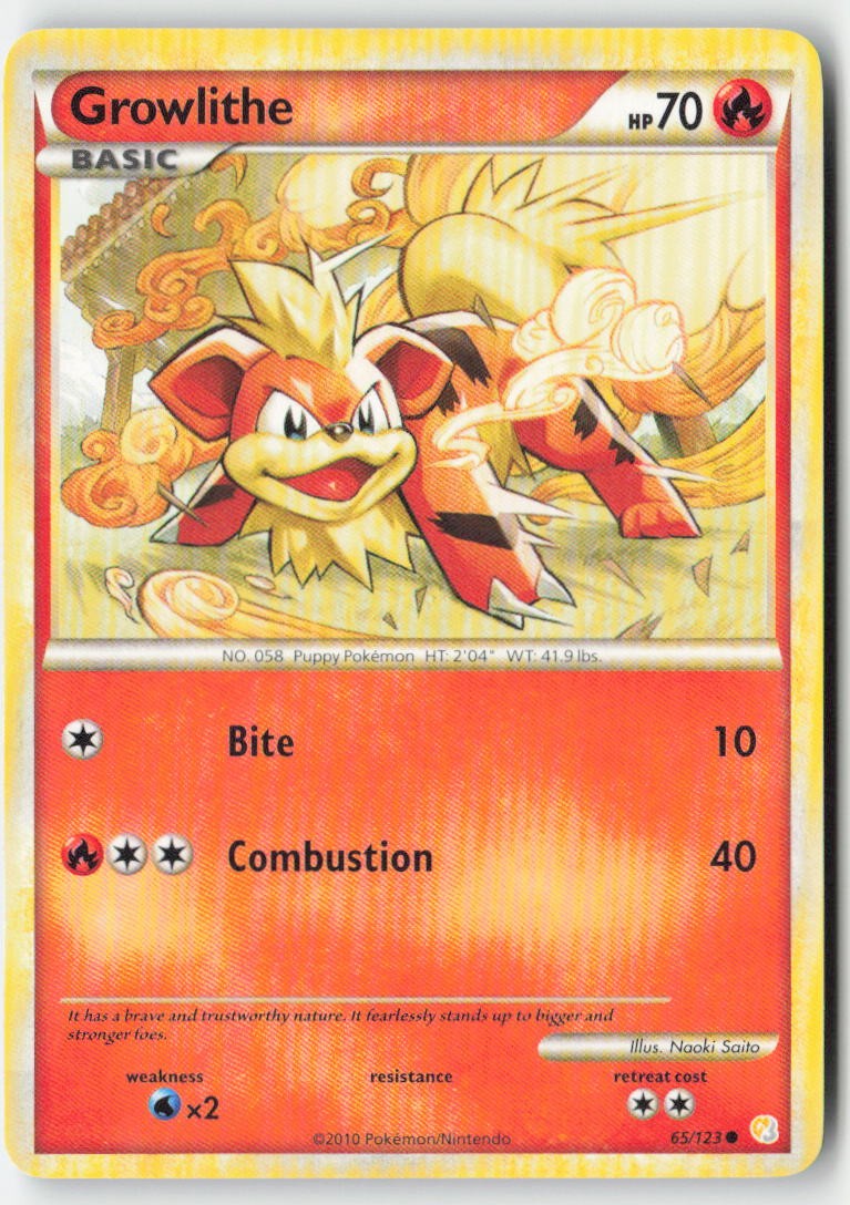 Growlithe 65/123 Regular HeartGold SoulSilver Moderately Played